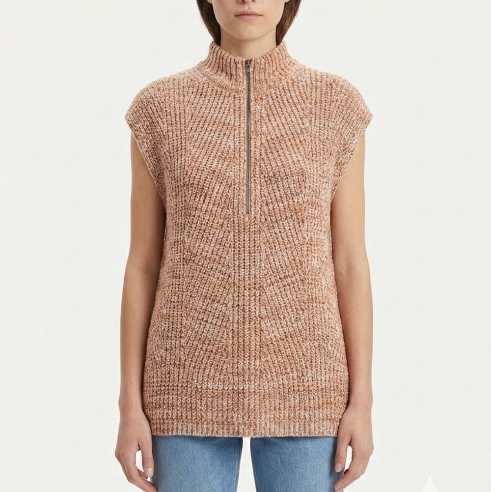 J. Jill Marled Sweater Vest Half Zip Funnel Neck Boxy Sunset Core Size M
